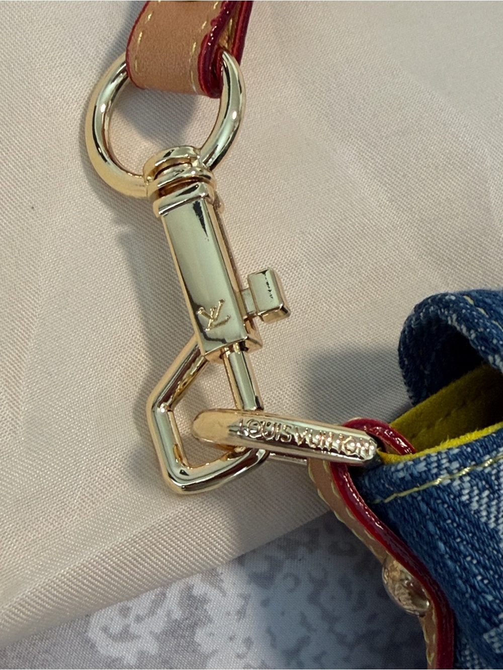 Denim Shoulder Bag with Gold-Tone Clasp - Blue - Picture 6 of 7